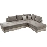 luma-home Federkern Ecksofa Doppelbett Dauerschläfer Bettkasten, Couch in Grau-Braun/ Beige & 15101