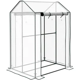 Outsunny Foliengewächshaus, Gewächshaus mit Doppeltür, Treibhaus, für Garten, Weiß, 100 x 80 x 150 cm