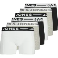 JACK&JONES Jungen Boxershorts, 6er Pack - SENSE TRUNKS, Baumwoll-Stretch, Logobund Schwarz/Weiß/Grau 140