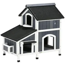 PawHut Katzenhaus aus Holz, Winterfest zweistöckig 96x65x85,5cm Grau