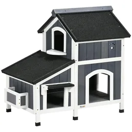 PawHut Katzenhaus aus Holz, Winterfest zweistöckig 96x65x85,5cm Grau