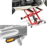 Set: Motorrad Hebebühne Midlift XL bis 500kg rot ConStands mit LED Lenkerblinker univ. XS passend für Lenker Armaturen ECE get.