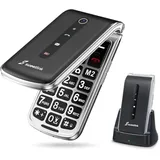 SweetLink F1PLUS Seniorenhandy Klapphandy Ohne Vertrag, Großtastenhandy mit Ladestation, GSM Flip Mobiltelefon SOS Notruffunktion, 1000mAh Akku, Taschenlampe, FM-Radio, 2,4 Zoll Farbdisplay, Schwarz