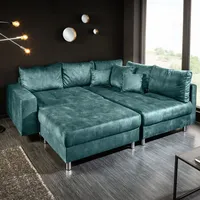 riess-ambiente Moderne Wohnlandschaft KENT 220cm petrol Ecksofa Federkern inklusive Hocker Sofa Couch - Petrol
