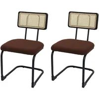 Mendler 2er-Set Freischwinger-Stuhl HWC-K88, Stuhl Lehnstuhl, Holz Rattan Metall