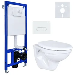 Belvit Wand Hänge WC Abgang Wand + Deckel + Vorwandelement + Schallschutz + Betätigungsplatte Komplettset