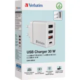 Verbatim CHR-30EU2, 30W, GaN, weiss 2x USB-A, 1x USB-A QC, 1x USB-C PD, Retail