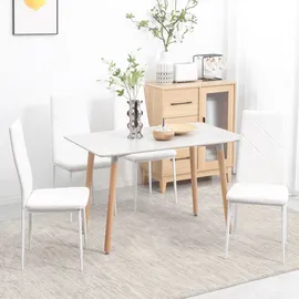 Homcom Esszimmerstuhl, 4er-Set Küchenstuhl, Gepolsterte Esszimmerstühle, Essstuhl, Polsterstuhl mit Stahlbeine, Kunstleder, Weiß