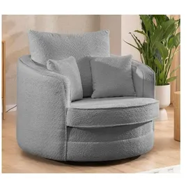 S-Style Drehsessel Ted Bouclé 107 x 94 x 0 cm Grau drehbar mit Kissen