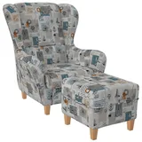 Supellex Ohrensessel Sofia Relaxsessel mit Hocker Design Côte D'Azur blau