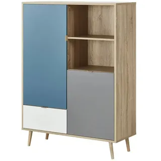 Finori Highboard 103 x 139 x 40 cm Blau / Petrol / Weiß / Grau