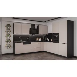 Küchen-Preisbombe Winkelküche Arona L-Form 280 x 270 cm beige + schwarz