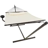 VITA5 Hängematte mit Gestell und Tisch - Hängematte Outdoor für den Garten, Pool & Balkon - Großzügige Hängematten 2 Personen - Doppelhängematte mit Ständer und Beistelltisch - 200 kg Belastbarkeit