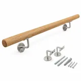 Holz Handlauf mit Wandmontage Set - Runder 42 mm Ø Handlauf aus massivem Eichenholz - Holz für Innen Treppen - Rutschfester Holzhandlauf Innen (160cm, Eichenholz)