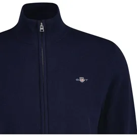 GANT Strickjacke, Wolle - EXTRAFINE LAMBSWOOL ZIP CARDIGAN, Stehkragen blau, 2XL