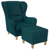Supellex Sofia Ohrensessel mit Hocker | Design Kunstleder Milano Ozeanblau