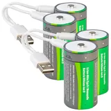 Tka 4er-Set Li-Ion-Akkus Typ D mit USB-C, 5.400 mAh, 8.100 mWh, 1,5 V