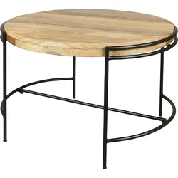 Couchtisch BYLIVING "Hanna", schwarz (schw, natur, schwarz, natur), B:62cm H:40cm T:60cm, Tische, massive Mango Tischplatte 35mm und schwarzen Metallbeinen, rund 60cm
