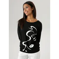 Aniston SELECTED Fledermausshirt, mit abstraktem Gesichtsdruck, Gr. 42, schwarz-weiß,