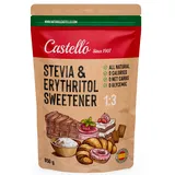 Stevia + Erythrit 1:3 Süßstoff | 1g = 3g Zucker | 100% Natürlicher Zuckerersatz - 0 Kalorien - 0 Glykämischer Index - Keto und Paleo - 0 Netto-Kohlenhydrate - Kein GVO - Castello since 1907-850 g