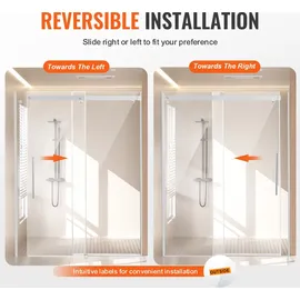 Vevor Rahmenlose Duschtür Schiebetür für Duschabtrennung 1474-1499 x 1905 mm, Dusch-glasschiebetür mit 8 mm klarem Hartglas, wasserdicht bruchsicher, schmutzabweisend, mit Edelstahlbeschlägen