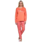 Normann Pyjama lang, Schlafanzug floralem Muster in apricot | 40-42