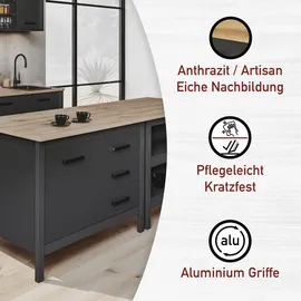 Interlink Kücheninsel Piazza Nero 124 x 75 x 91,5 cm Grau
