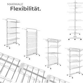 Tectake tectake® Turmwäscheständer Odelia klappbar, 6 drehbare Doppelrollen mit Feststellbremsen