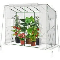 Velway Tomaten Gewächshaus Foliengewächshaus Stabil - 208x81x170/141cm Winterfest Tomatenhaus Schrägdach Garten Treibhaus mit PE Gitterfolie, Belüftungsfenster, Erdanker und Winddichten Seile - Weiß