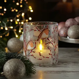 MARELIDA Teelichthalter ROTKEHLCHEN Windlicht Bruchglasoptik H: 13cm D: 11,5cm