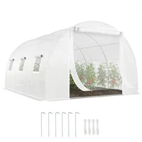 Outsunny Gewächshaus Foliengewächshaus 4x3x2m Winterfest Tomatenhaus mit 6 Aufrollbar Natzfenstern & Tür, Stahlrohr, PE Folie, stabil Folientunnel Pflanztunnel für Garten Weiß