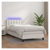 vidaXL Boxspringbett mit Matratze & LED Weiß 80x200 cm Kunstleder