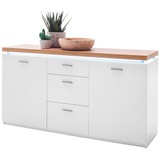 MCA Furniture Sideboard CALI, Weiß - Wotan Eiche Dekor - B 156 cm - 2 Türen - 3 Schubladen