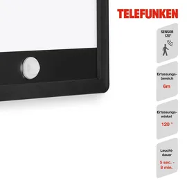 Telefunken - LED Außenwandleuchte, Außenwandlampe inkl. Bewegungsmelder, inkl. Dämmerungssensor, Backlight Effekt, 15 Watt, 2.000 Lumen, IP44, Quadratisch, Weiß/Schwarz, 250x250x45mm (LxBxH)