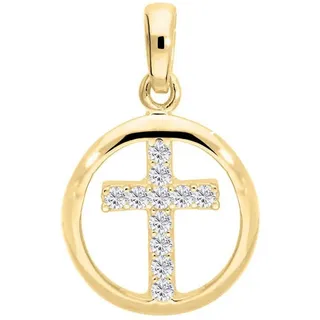 My Gold Kreuzanhänger Kinder Kreuzanhänger Gold 375 mit Zirkonia - Dreamy (Set, 1-tlg., inkl. Schmuckbox), Geschenke goldfarben Anhänger für Mädchen