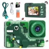 Kiztoys Kinder Kamera, 2,4 Zoll Digitalkamera Kinder, 1080P-HD Fotokamera Kinder, Dinosaurier Baubares DIY Selfie Kinderkamera mit 32GB Speicherkarte, Geschenk für 6+ Jahre Jungen Mädchen