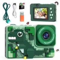 Kiztoys Kinder Kamera, 2,4 Zoll Digitalkamera Kinder, 1080P-HD Fotokamera Kinder, Dinosaurier Baubares DIY Selfie Kinderkamera, mit 32GB Speicherkarte, Geschenk für 6+ Jahre Jungen Mädchen