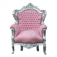 Casa Padrino Barock Sessel "King" Rosa/Silber