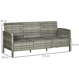 Outsunny Rattan Sofa 3-Sitzer grau