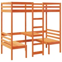 vidaXL Hochbett mit Schreibtisch & Stühlen Braun 80x200 cm Kiefernholz