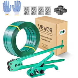Vevor 6 tlg Umreifungsset mit Umreifungsband, manuelle Umreifungsgerät mit 457 m PET Band, 450 Metallklammern, 150 Kantenschutzern, pefekte Werkstattausstattung für Verpackung, Transport und Lager