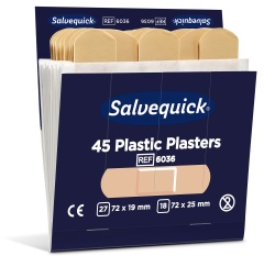 Cederroth Salvequick Plastic Pflaster, Wasserabweisende und elastische Wundpflaster aus Plastik, 1 Box = 6 x 45 Stück