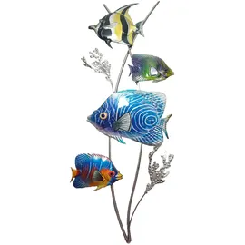 ETC Shop 2er Set Außen Wand Behang Garten Dekoration Fische Design Metall Bilder mehrfarbig