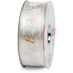 Star 50m Geschenkband Ringelband 50mm wasserfest Kunststoff Dekoband Polyband zum Basteln Autoschleifen 5cm Schleifenband Hochzeitsband Hochzeitsmotiv Weiß