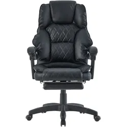 Bürostuhl mit Fußstütze und flexiblen 3-Punkt-Armlehnen - Schreibtischstuhl im Lederoptik-Design - ergonomischer Bürostuhl mit einer verstellbaren Rückenlehne für gesündere Sitzhaltung