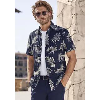 John Devin Hawaiihemd »Regular fit«, Kurzarm, Freizeithemd mit Palmenprint aus reiner Baumwolle, Gr. M (39/40) N-Gr, navy creme, , 36667206-M N-Gr