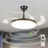 Groß Deckenventilator Mit Beleuchtung Und Fernbedienung Leise Schlafzimmer Einziehbare Lampe Mit Ventilator LED Dimmbar Reversibel Deckenventilator Mit Licht Modern 6 Gang Für Wohnzimmer-Black||108cm