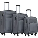 BEIBYE Leichter Stoffkoffer Kofferset Trolley Außentaschen Dehungsfuge mehr Stauraum mit Zahlenschloss (Grau, Set)