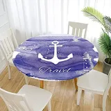 Morbuy Rund Tischdecke Elastisch, Anker Drucken Rund Tischdecken Wasserdicht Lotuseffekt Abwaschbar Abwischbar Tischtuch für Dekoration Küchentisch Garten Outdoor (Durchmesser 110cm,Lila)