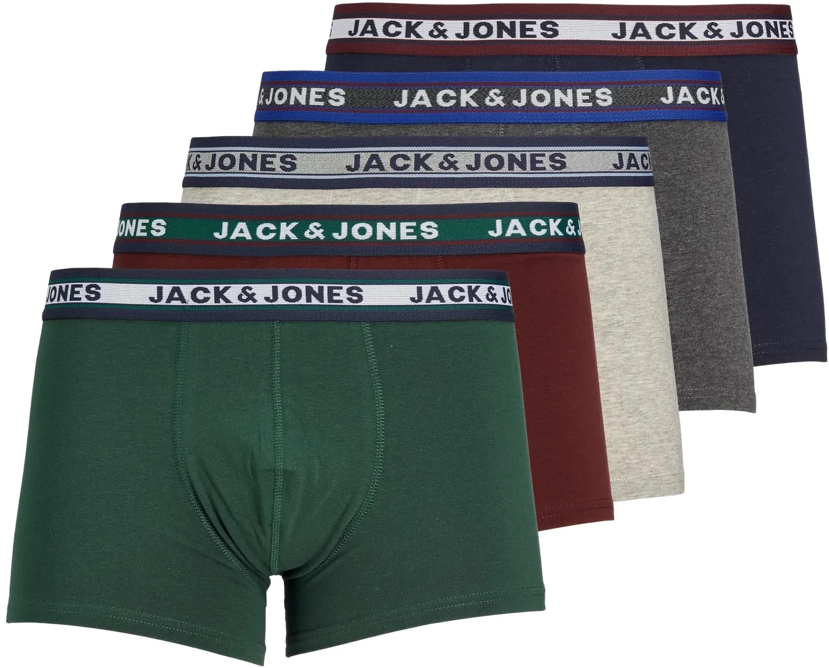 JACK&JONES Boxershorts 5er-Pack Basic Trunks Kurze Unterhosen Logo Print Design JACOLIVER, Farben:Mehrfarbig, Größe Hosen:M